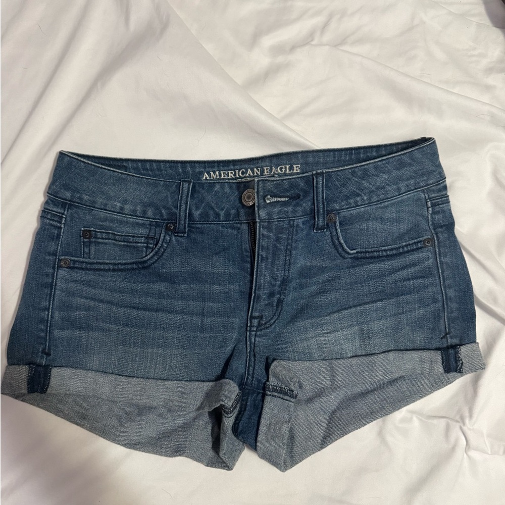 American Eagle Outfitters Dark Blue Rolled-Hem Denim Shorts